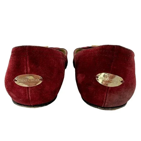 JIMMY CHOO Maroon Red Suede Square Toe Logo Buckle Flats Size 39.5 / US 9.5 - Picture 7 of 9